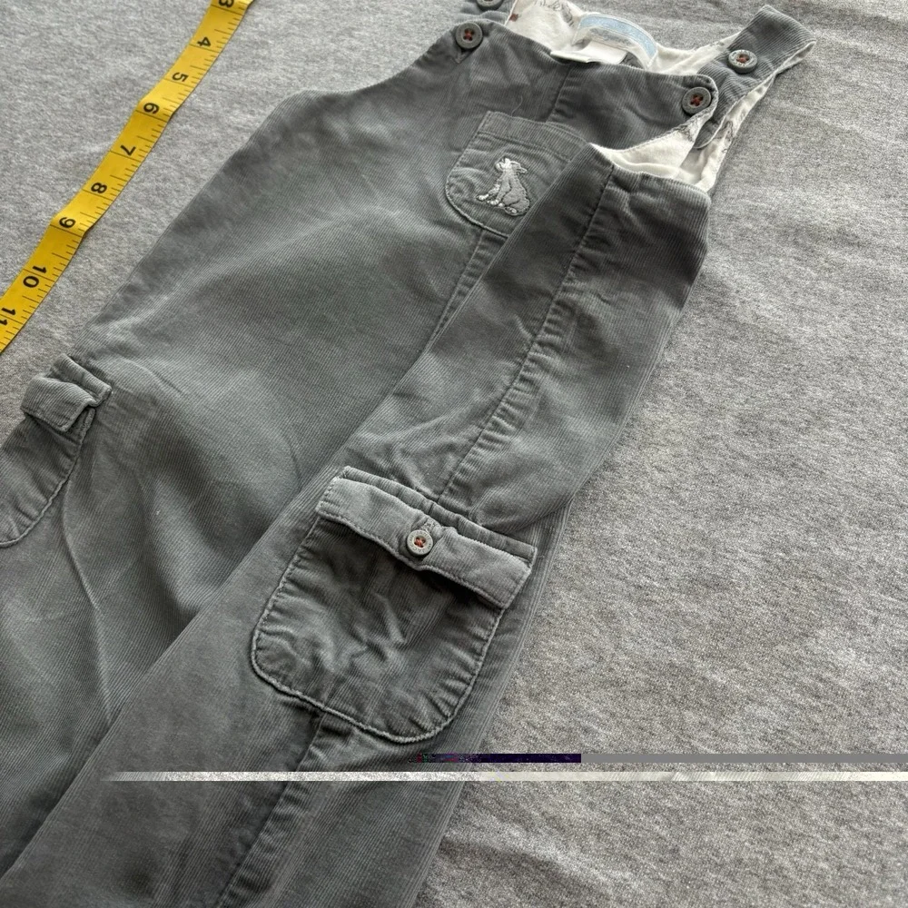 Janie & Jack Corduroy Autumn Warmth Wolf Cargo Overalls Luxurious 3-6M Excellent
